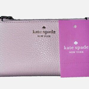 NEW Kate Spade Rose Smoke Pink Slim Bifold Wallet Cardholder Card Case Zipper